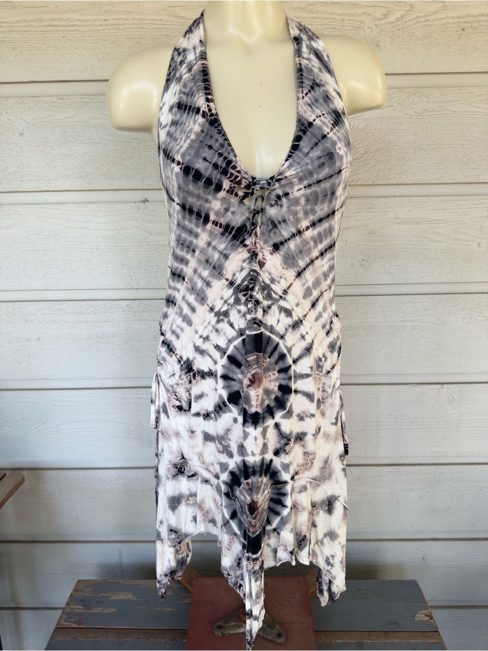 Women’s Grey Tie-Dye Halter Dress